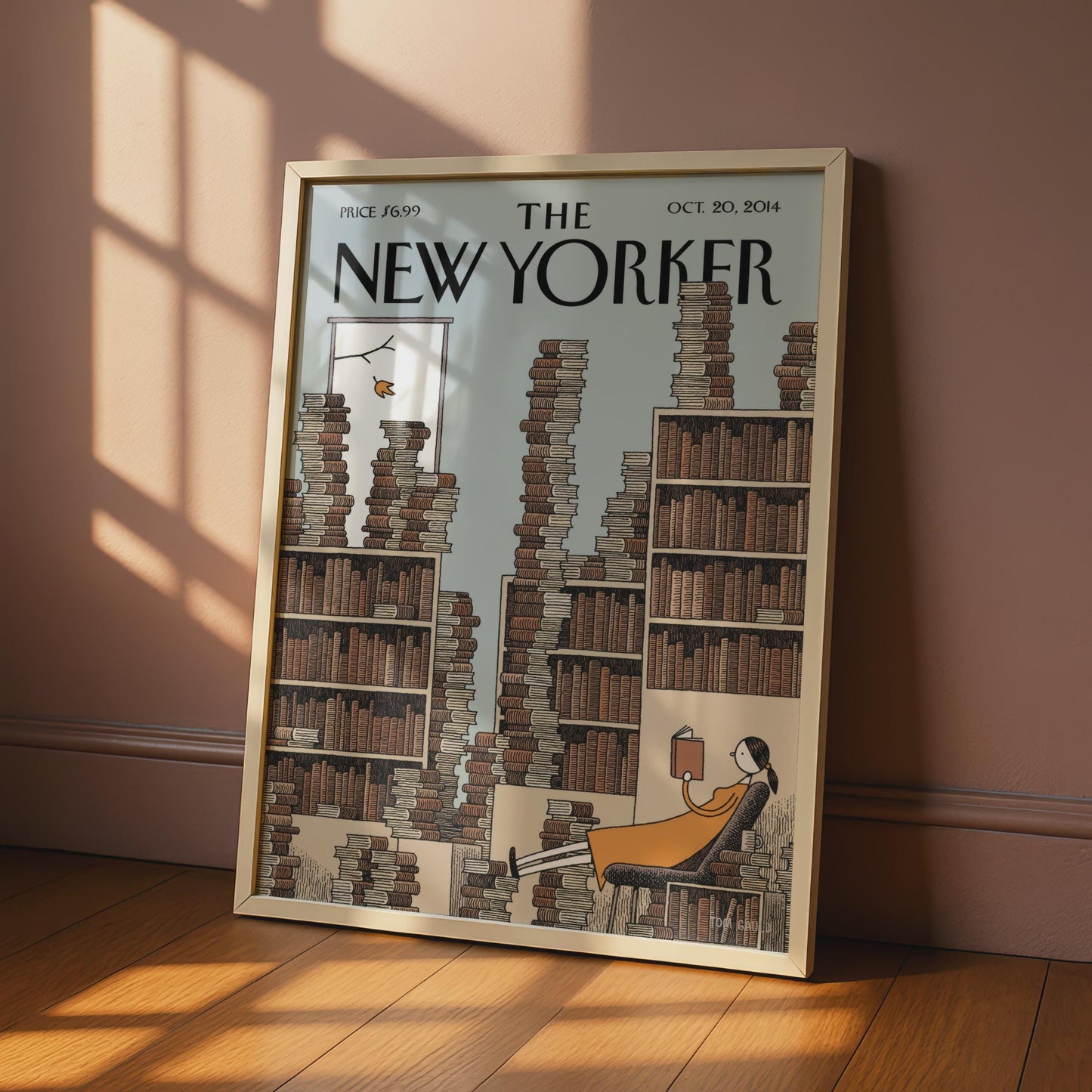 The New Yorker Cover Poster, Library Reading Art Print, Book Lover Wall Art, Oct 2014 wall art print