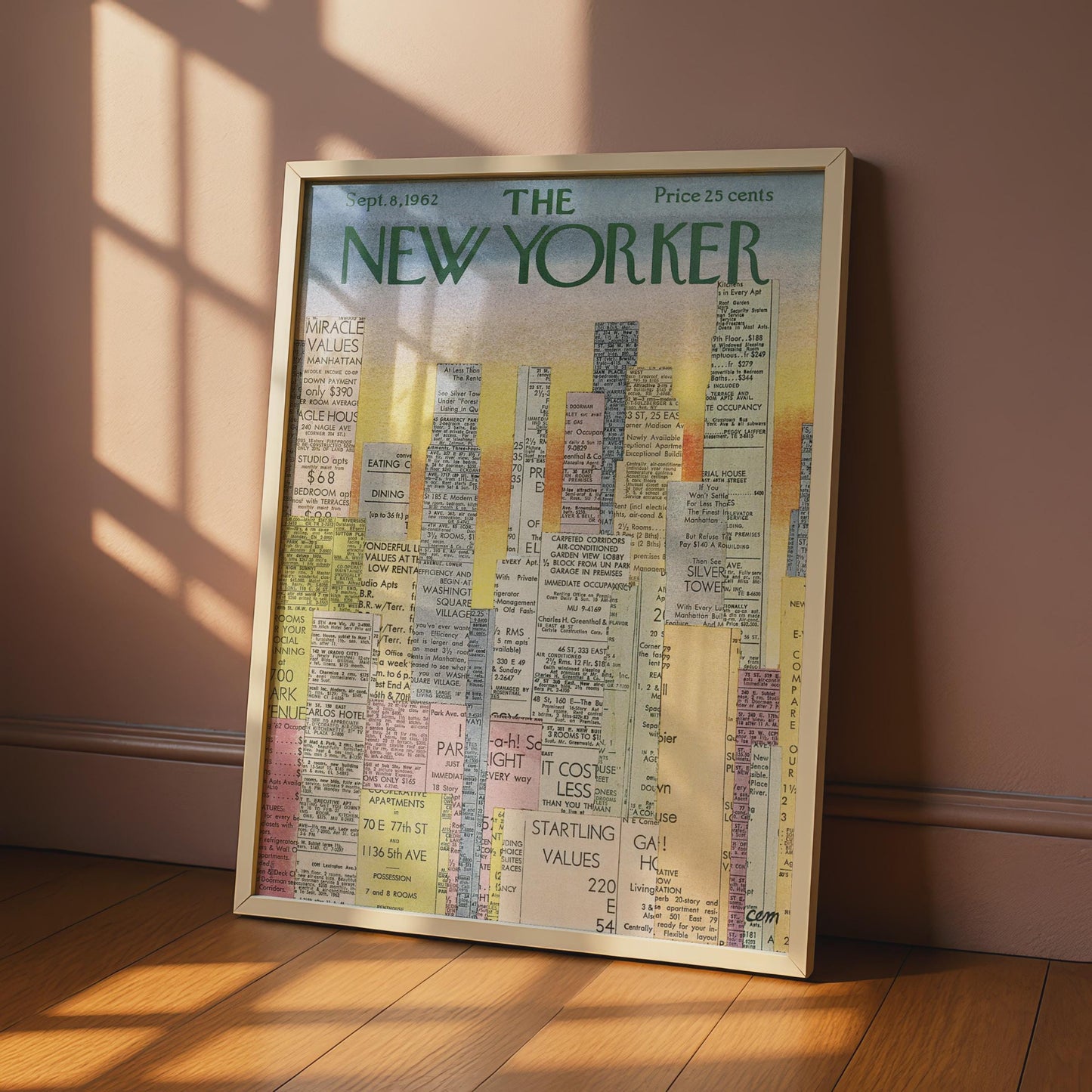 The New Yorker 1962 Cover Poster, Vintage NYC Skyline Classifieds Art Print wall art print
