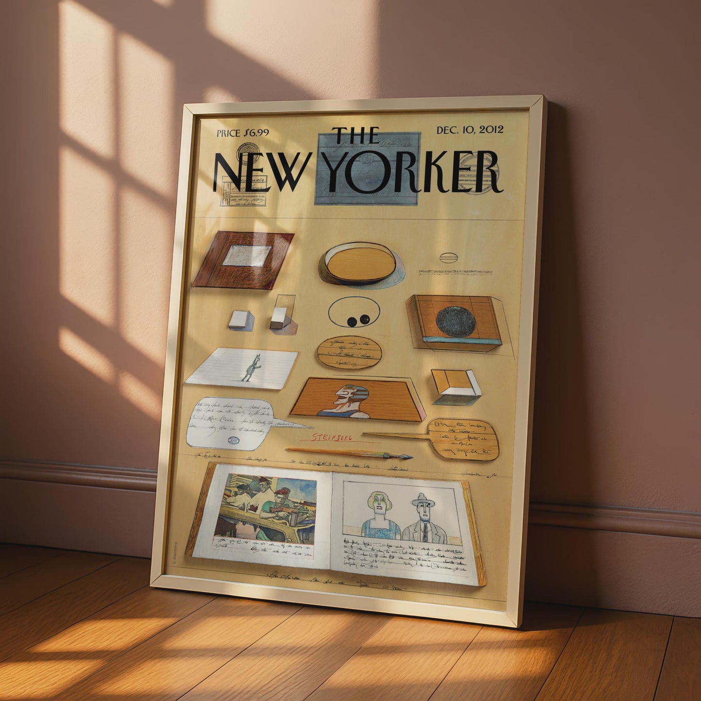 The New Yorker Poster Dec 2012, Steinberg Art Print, Vintage Magazine Cover Wall Art wall art print