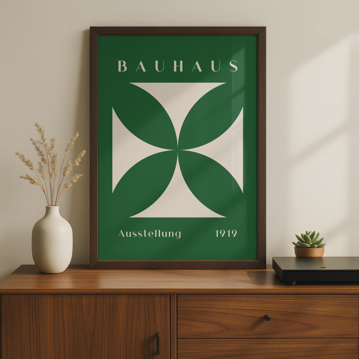 Bauhaus Print, Minimalist Geometric Art, 1919 Exhibition Poster, Green and Cream Wall Decor wall art print