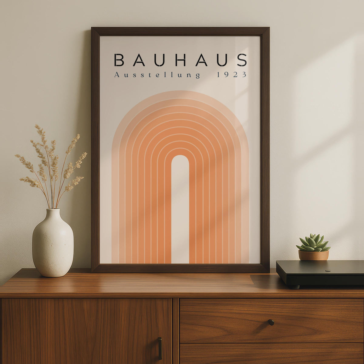 Bauhaus Ausstellung 1923 Poster, Retro Minimalist Art Print, Geometric Orange and Cream Decor wall art print