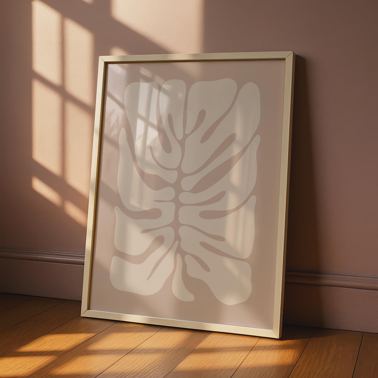 Minimalist Monstera Leaf Print, Abstract Botanical Wall Art, Beige Nature Decor, Modern Home Artwork wall art print