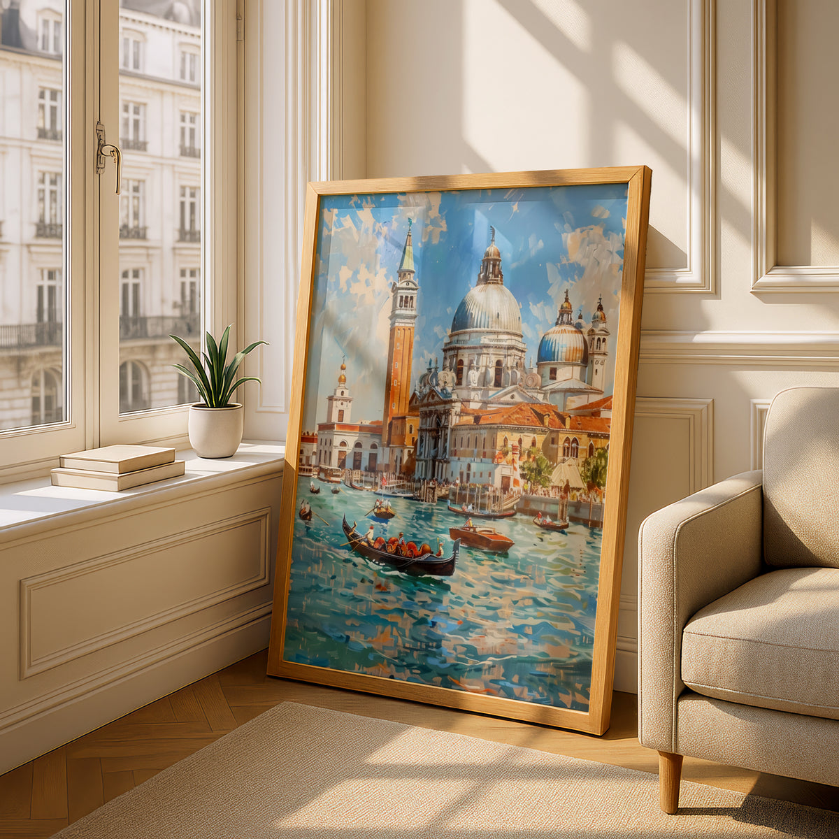 Venice Grand Canal Gondola Poster, Impressionist Italy Wall Art, Seascape Art Print for Living Room — styling mockup 4