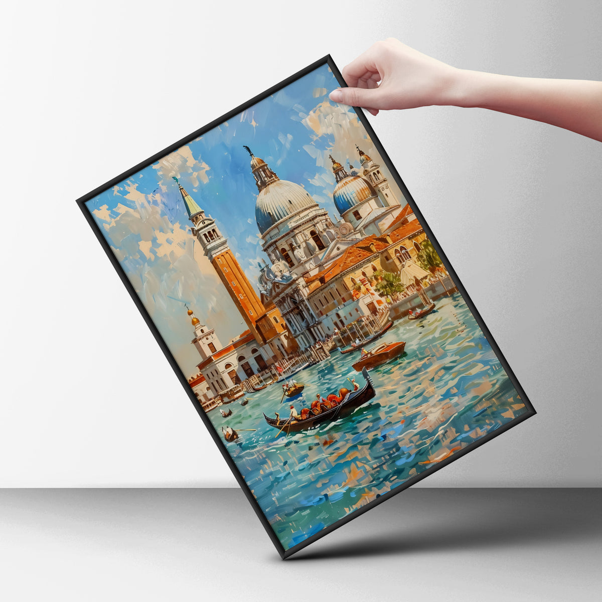 Venice Grand Canal Gondola Poster, Impressionist Italy Wall Art, Seascape Art Print for Living Room — styling mockup 6