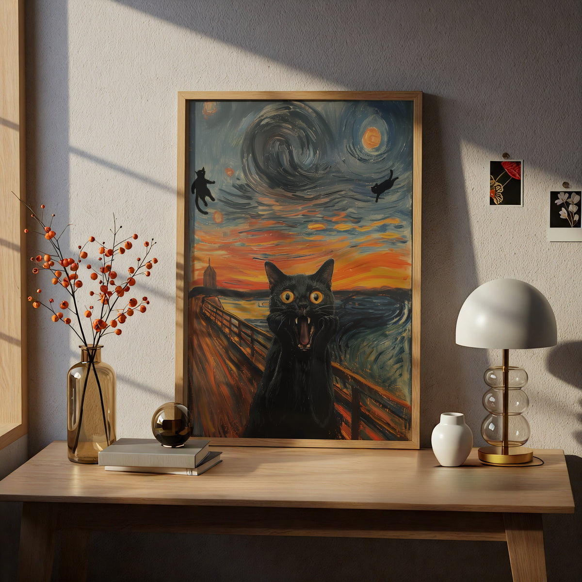 Screaming Black Cat Poster, Expressionist Oil Painting Style Wall Art, Funny Cat Print — styling mockup 5
