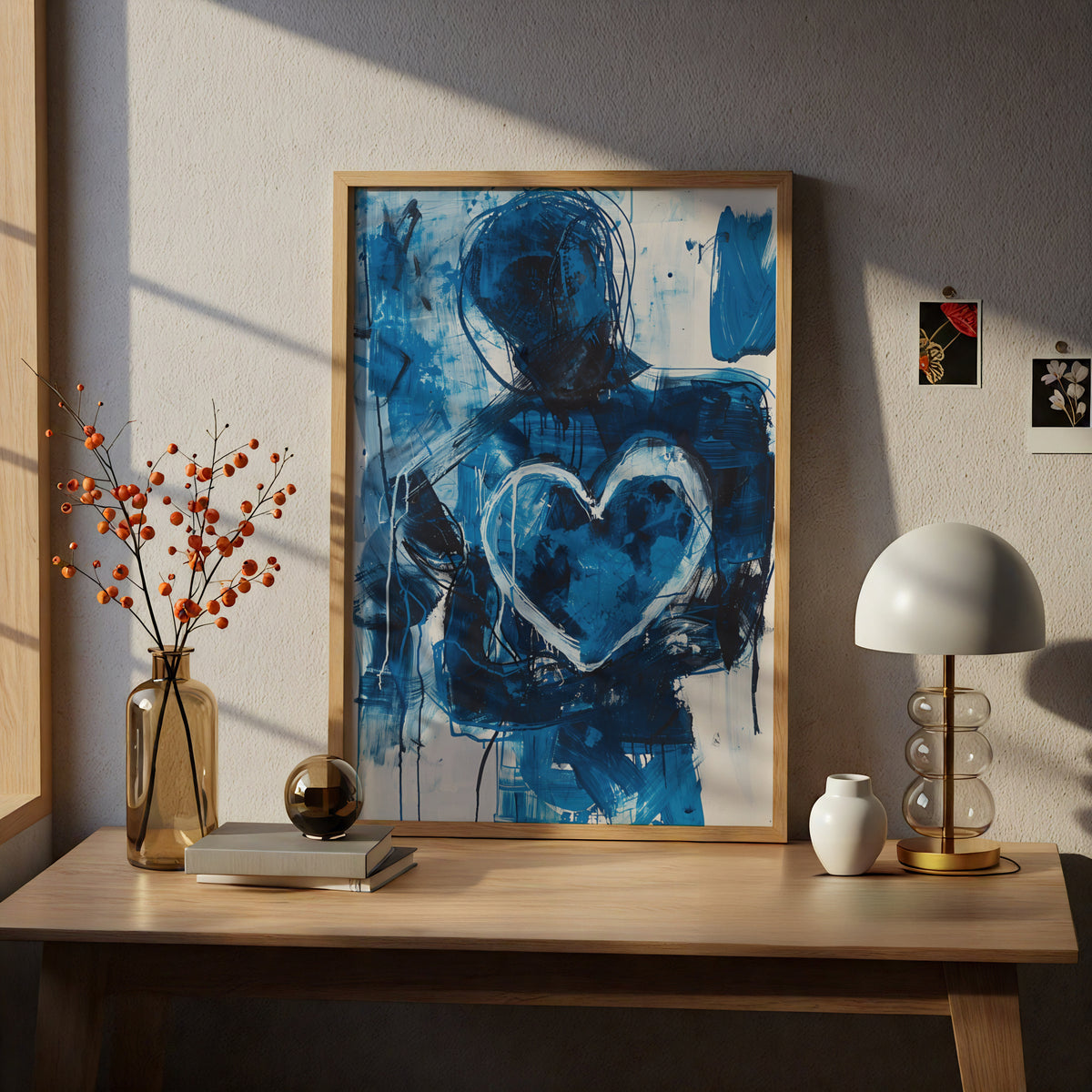 Abstract Blue Heart Poster, Expressive Figure Wall Art, Modern Painted Art Print, Living Room — styling mockup 5