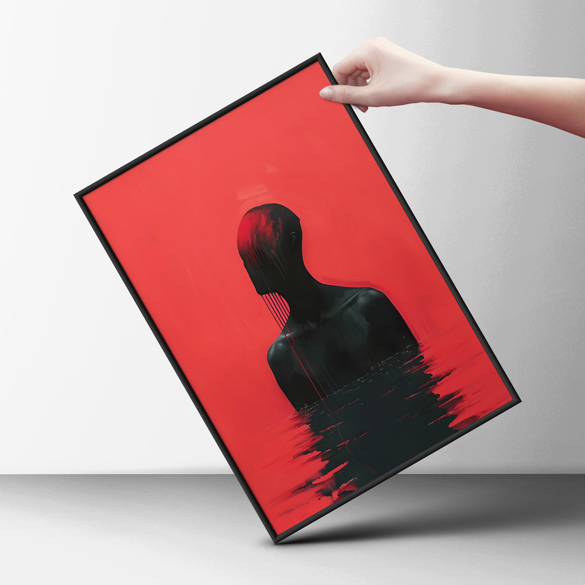 Dark Surreal Silhouette Wall Art, Red and Black Abstract Poster, Moody Gothic Art Print — styling mockup 6