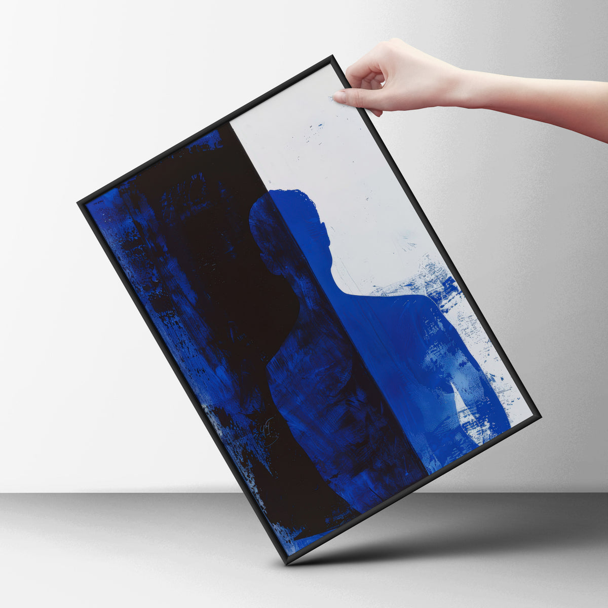Abstract Blue Silhouette Poster, Cobalt Blue and Black Wall Art, Modern Figure Art Print — styling mockup 6