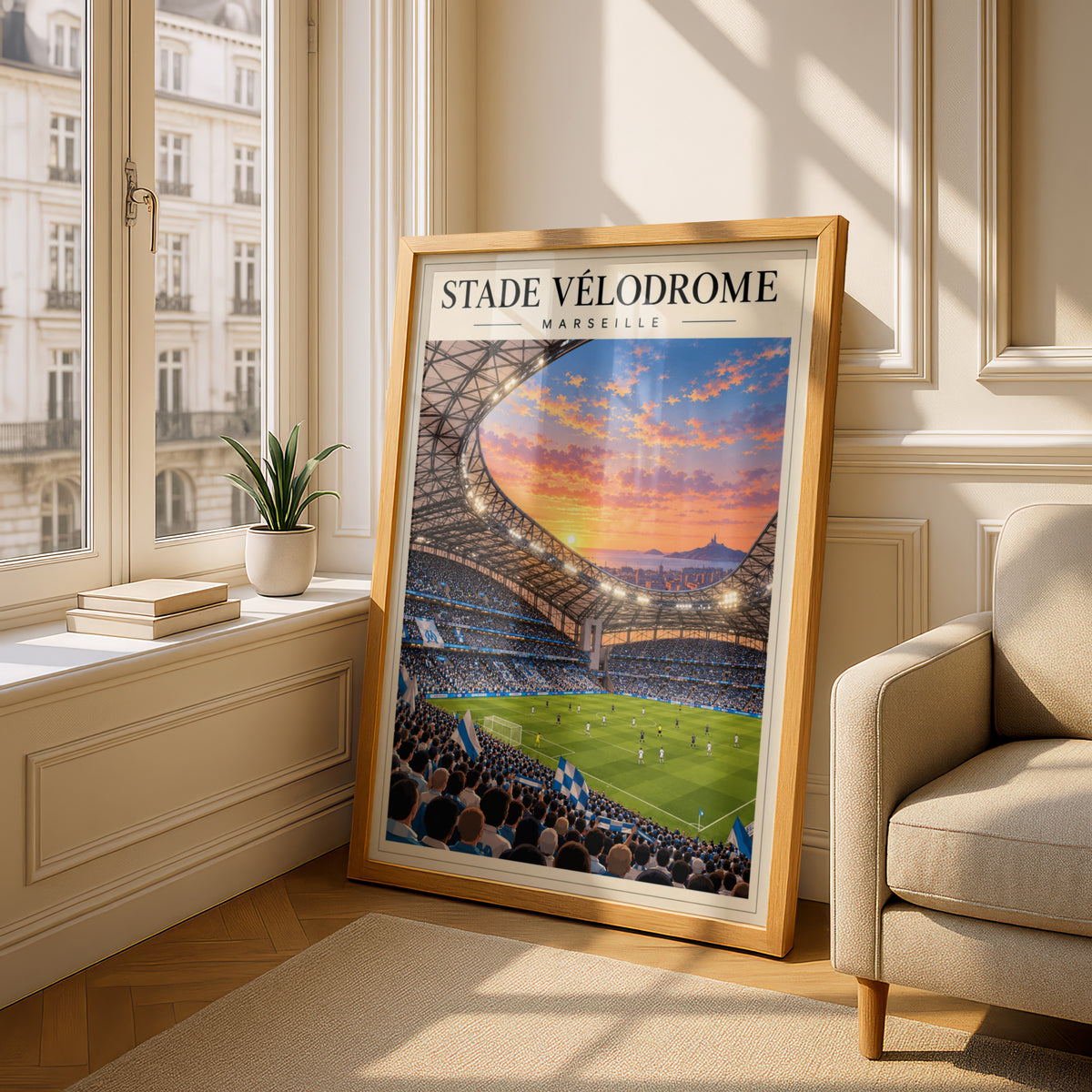 Stade Velodrome Marseille Stadium Poster — framed room mockup 4