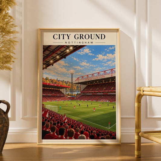 Vintage City Ground Stadium Poster — framed room mockup 1