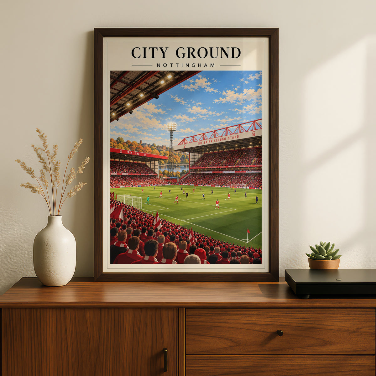 Vintage City Ground Stadium Poster — framed room mockup 2