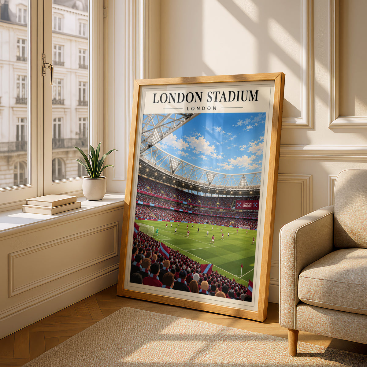 London Stadium Matchday Poster Print — framed room mockup 4