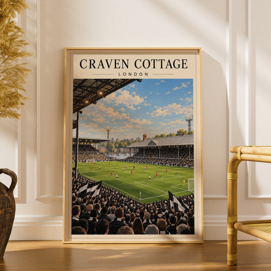 Craven Cottage London Football Poster — framed room mockup 1