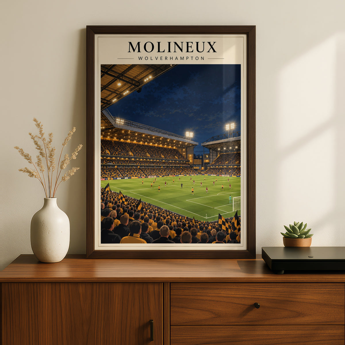 Molineux Stadium Night Match Poster — framed room mockup 2
