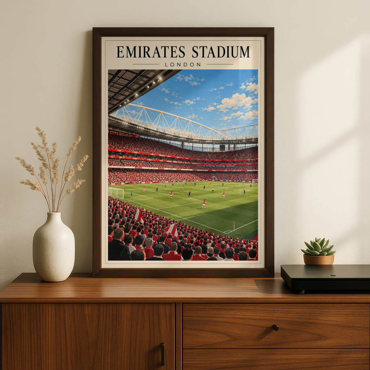 Emirates Stadium London Football Poster — framed room mockup 2