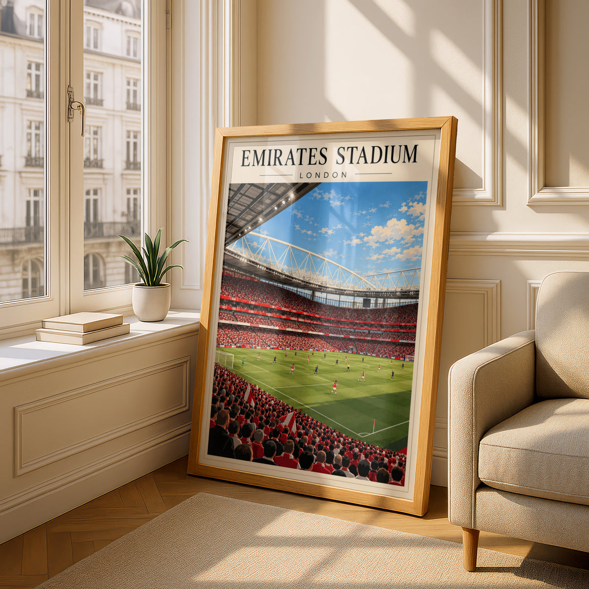 Emirates Stadium London Football Poster — framed room mockup 4