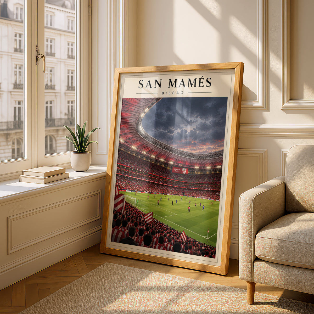 San Mames Bilbao Football Stadium Poster — framed room mockup 4