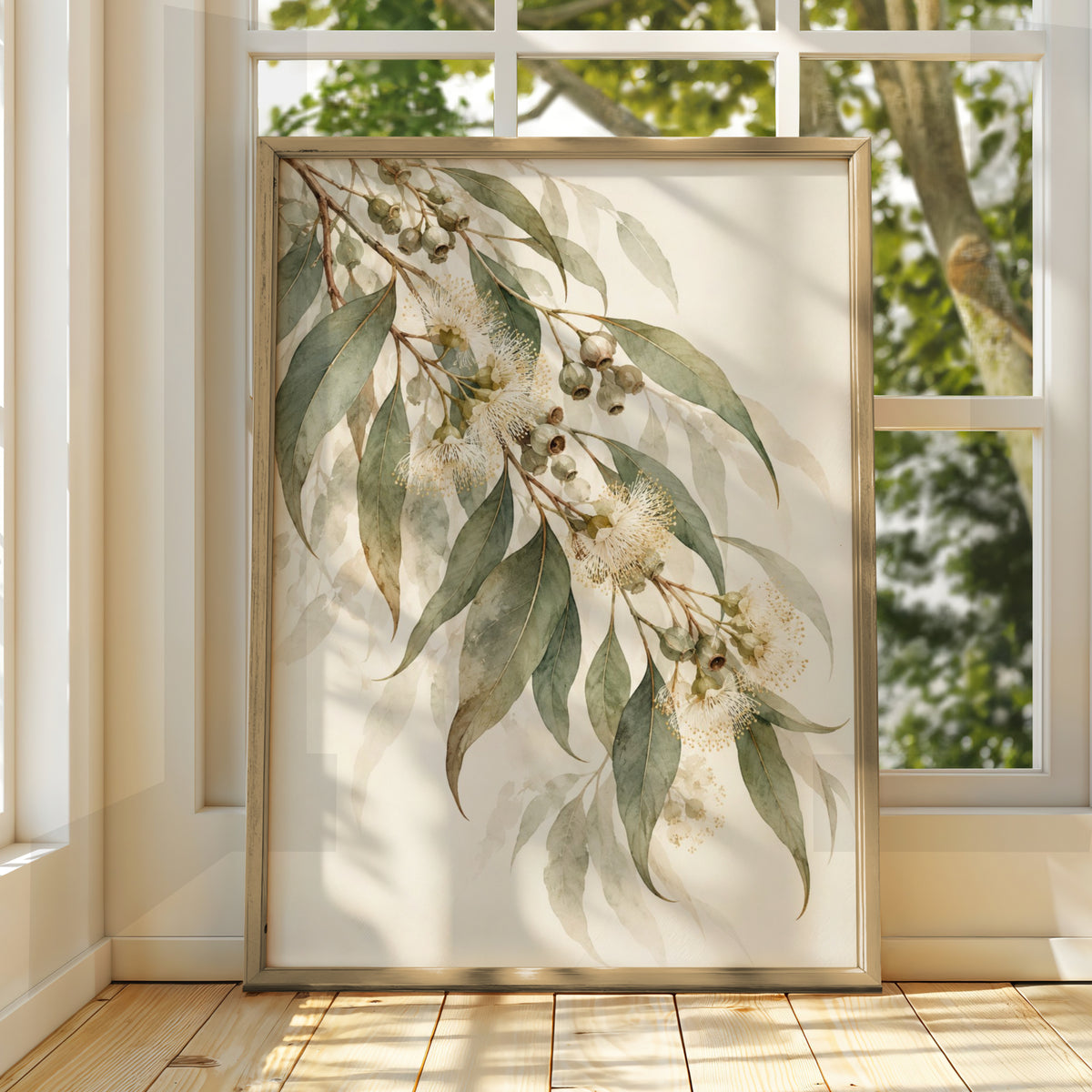 Eucalyptus Blossom Print, Australian Botanical Wall Art, Watercolour Gum Leaves Poster