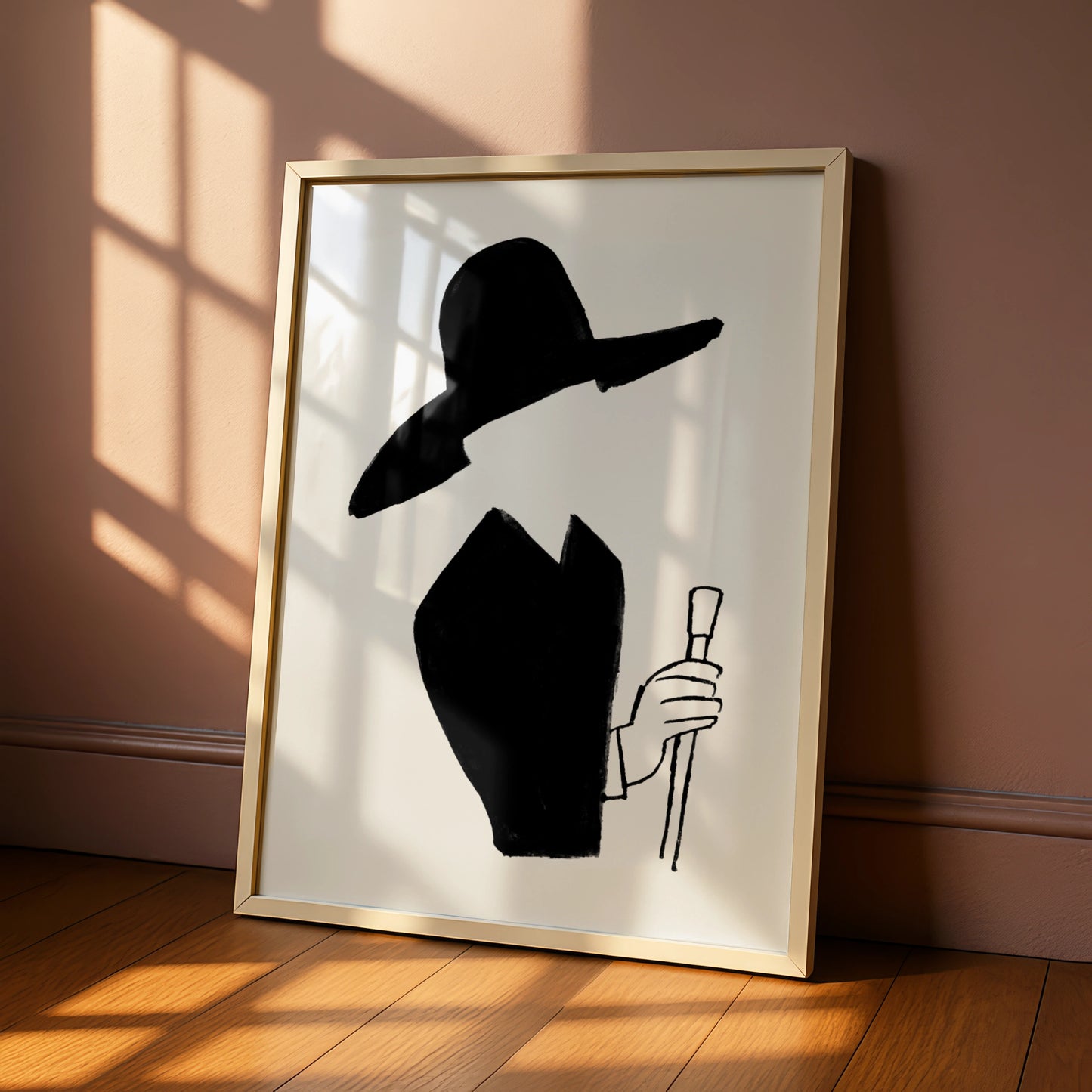 Halloween Witch Poster, Black Silhouette Art Print, Spooky Wide Brim Hat Wall Art