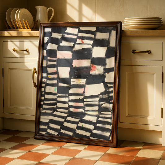 Abstract Black White Grid Painting Print, Monochrome Wall Art, Modern Contemporary Poster