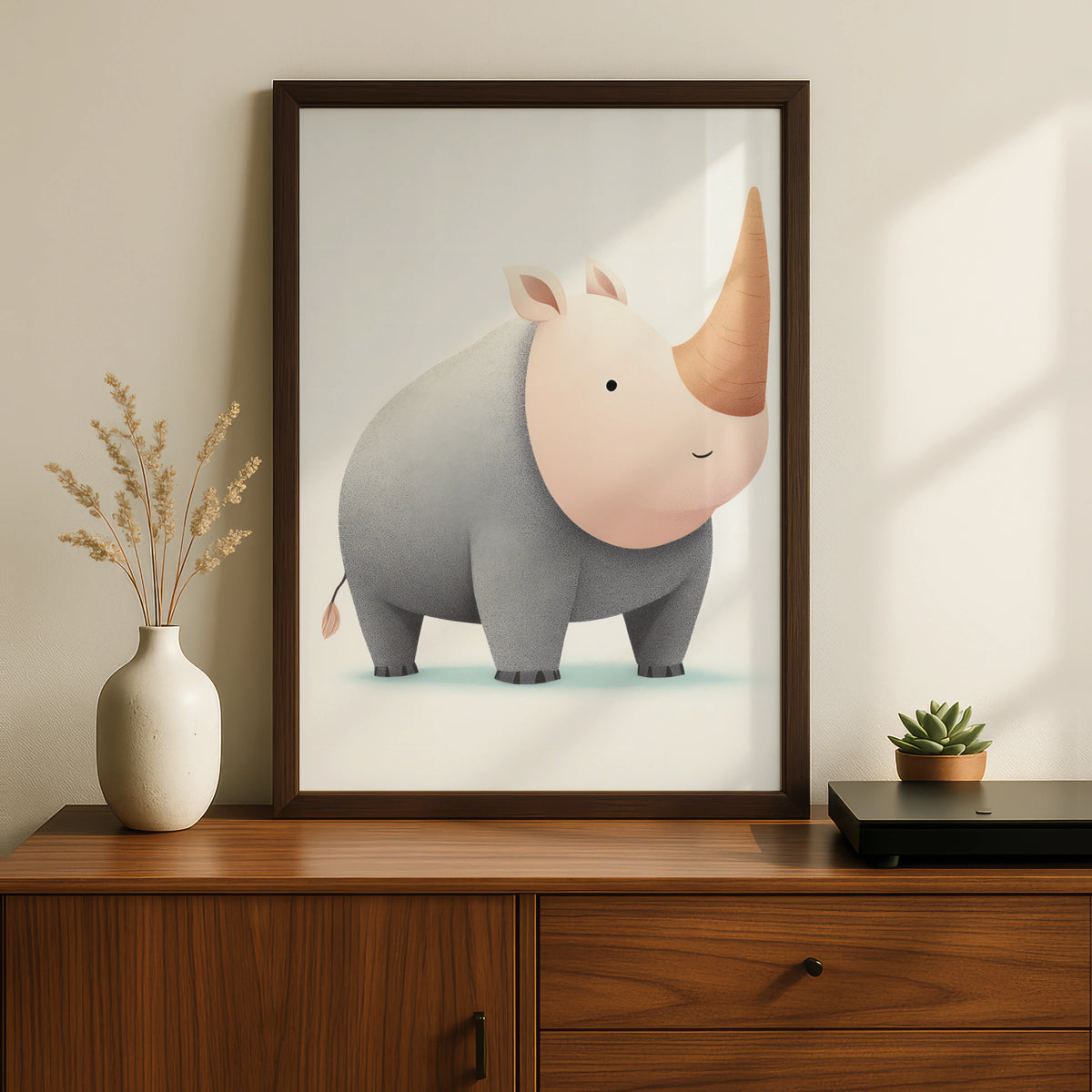 Cute Rhino Nursery Wall Art, Baby Rhinoceros Print, Children's Animal Poster, Kids Room Decor