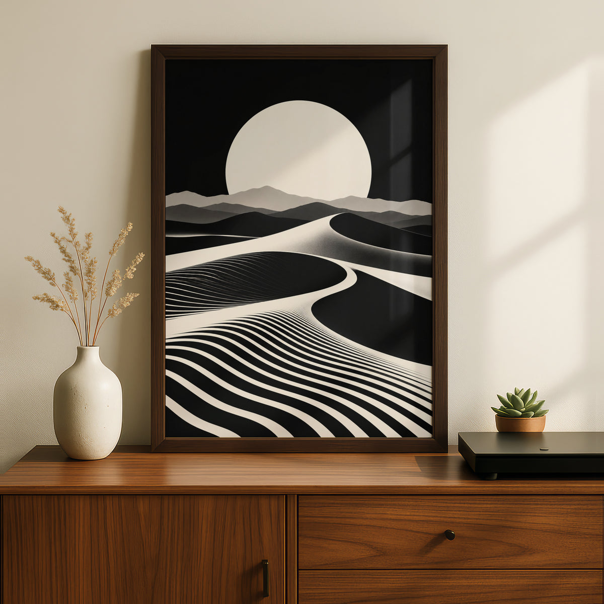 Desert Dunes Monochrome Wall Art, Black and White Landscape Poster, Minimalist Print