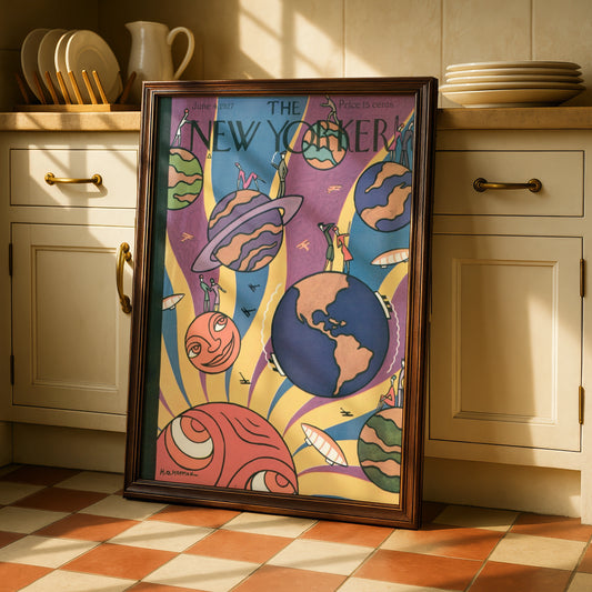 The New Yorker 1927 Space Planets Cover Poster, Art Deco Vintage Wall Art Print