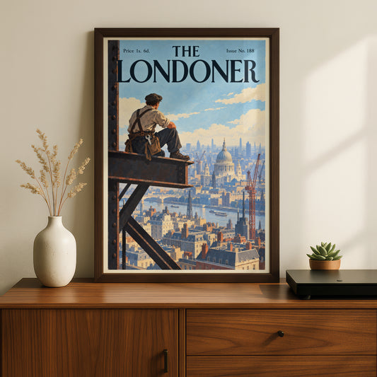 London Skyline Poster, Vintage Magazine Cover Wall Art, St Paul's Cathedral Art Print