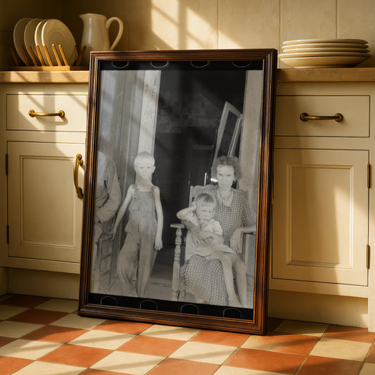 Vintage Depression Era Family Portrait Poster, 1930s Black and White Photography Print