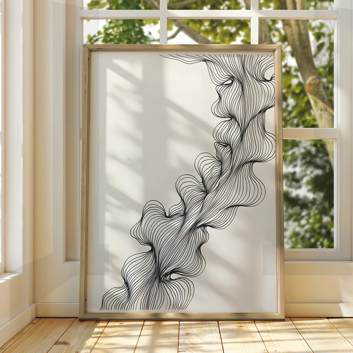Abstract Flow Line Art, Monochrome Wall Art, Minimalist Black White Poster, Modern Wall Decor