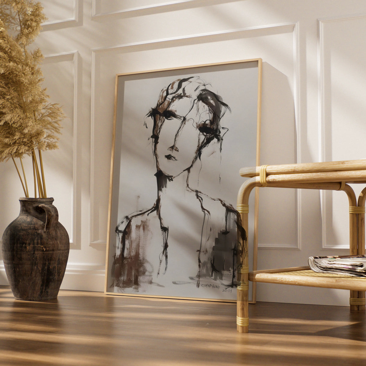 Abstract Figure Portrait, Monochrome Wall Art, Expressive Sketch Print, Modern Neutral Poster