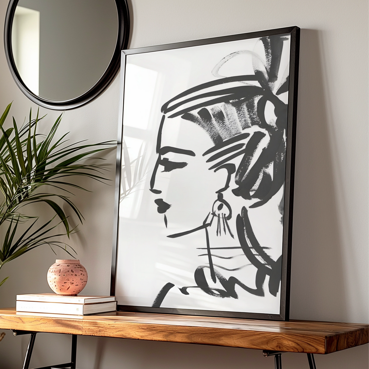Female Face Line Art, Monochrome Wall Art, Black and White Poster, Minimalist Print — Digital Download