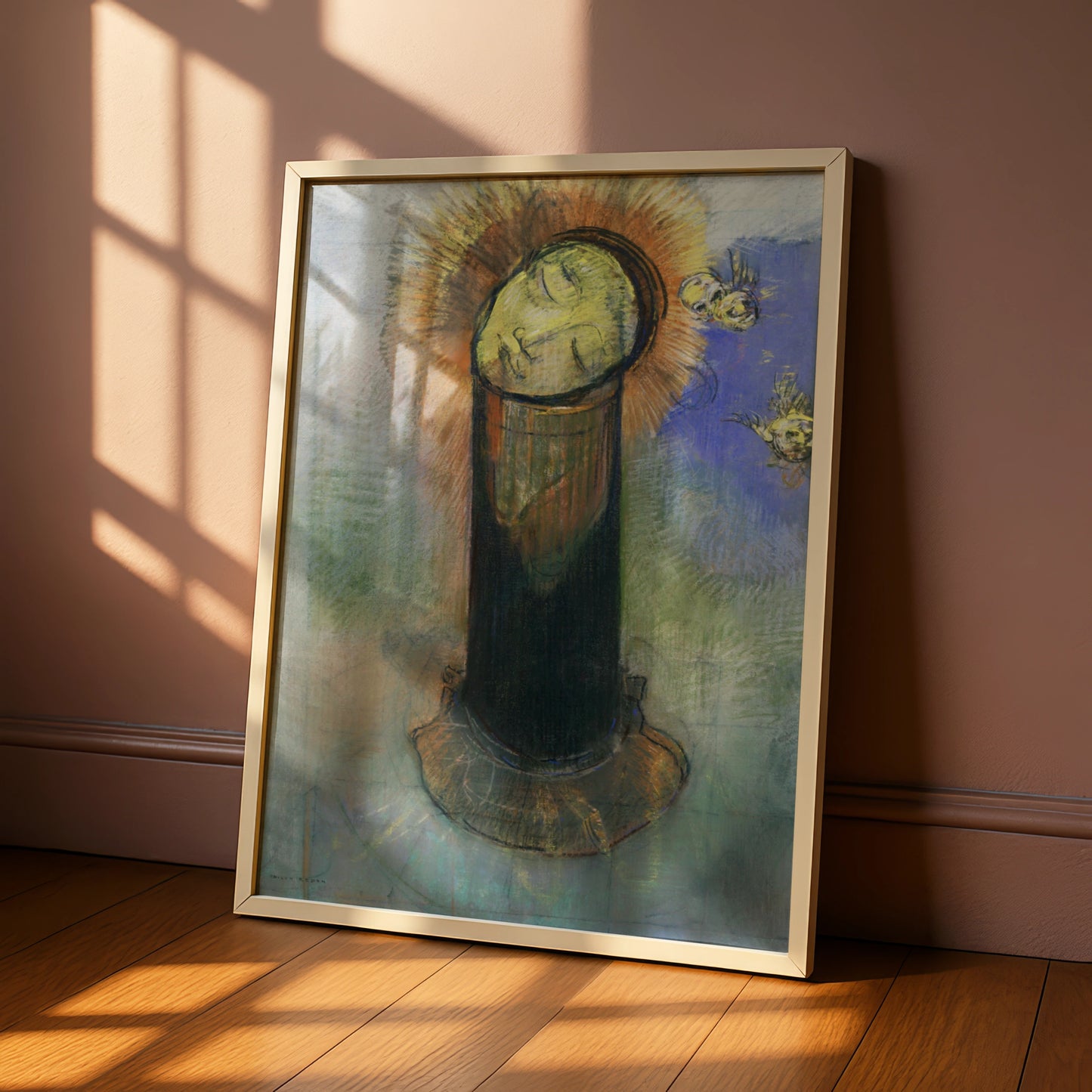 Odilon Redon Halloween Surreal Art Print, Mystical Head Halo Skull Poster Wall