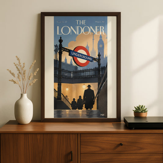 London Underground Poster, Vintage Magazine Cover Wall Art, Big Ben Art Print for Living Room