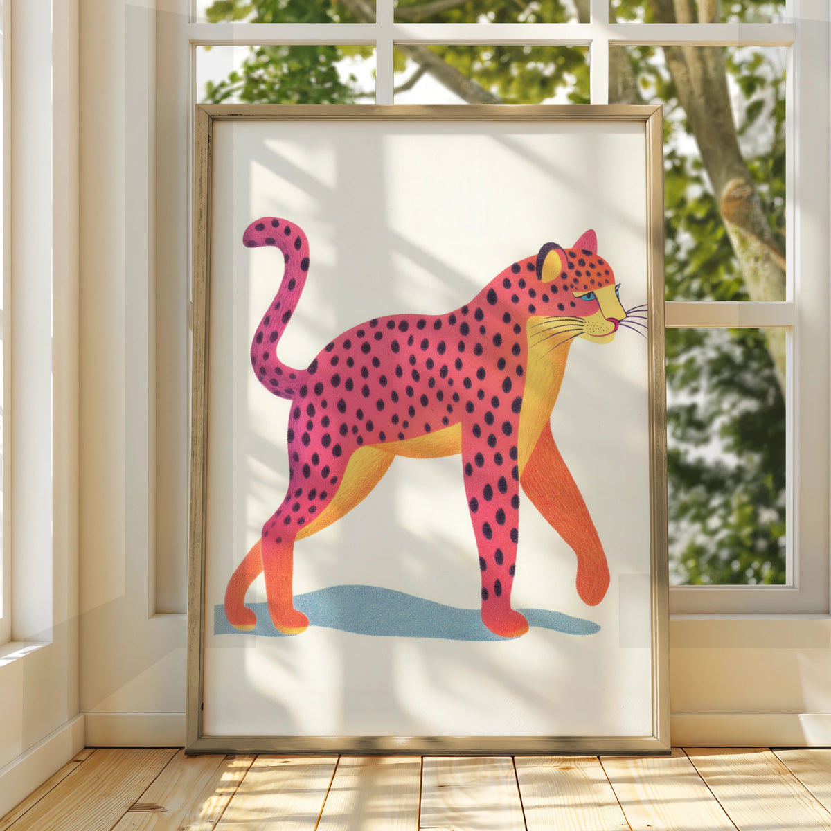 Pink Leopard Nursery Wall Art, Colourful Cheetah Print, Kids Animal Poster, Baby Room Decor