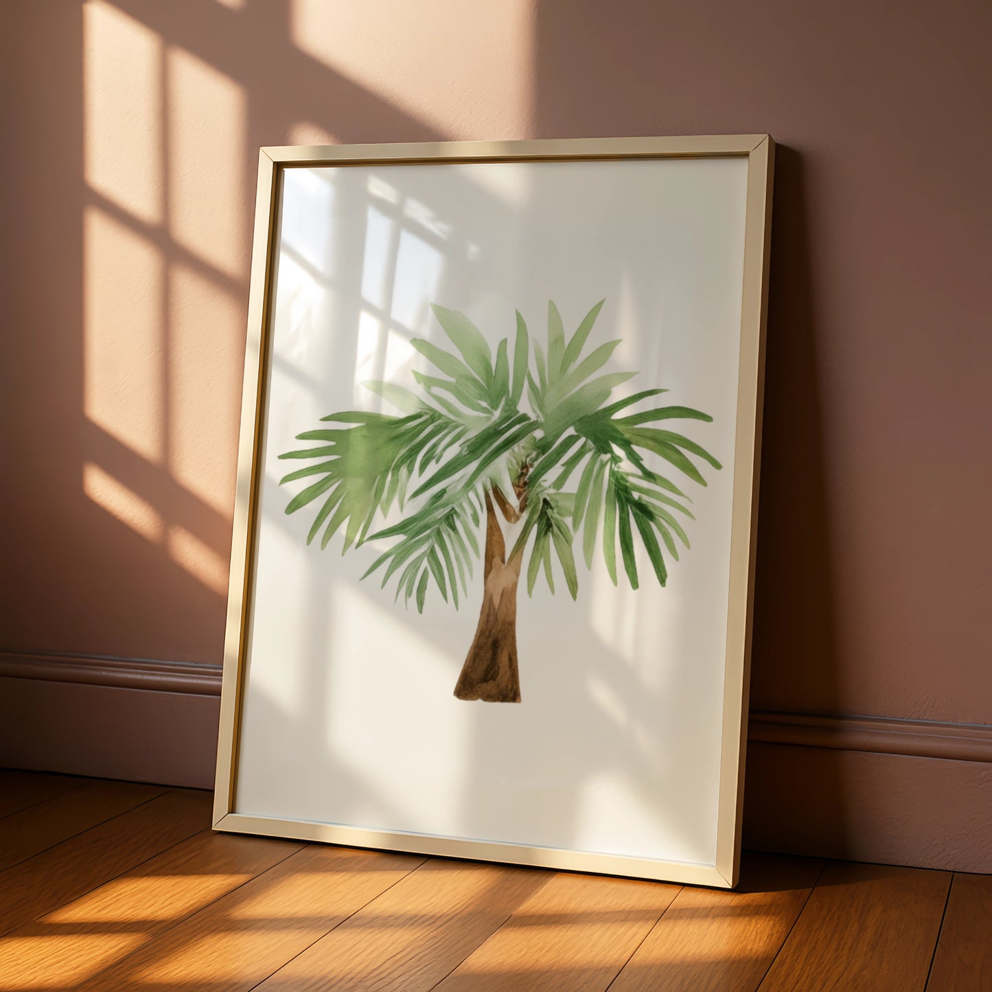 Watercolour Palm Tree Nursery Wall Art, Tropical Green Botanical Kids Room Poster
