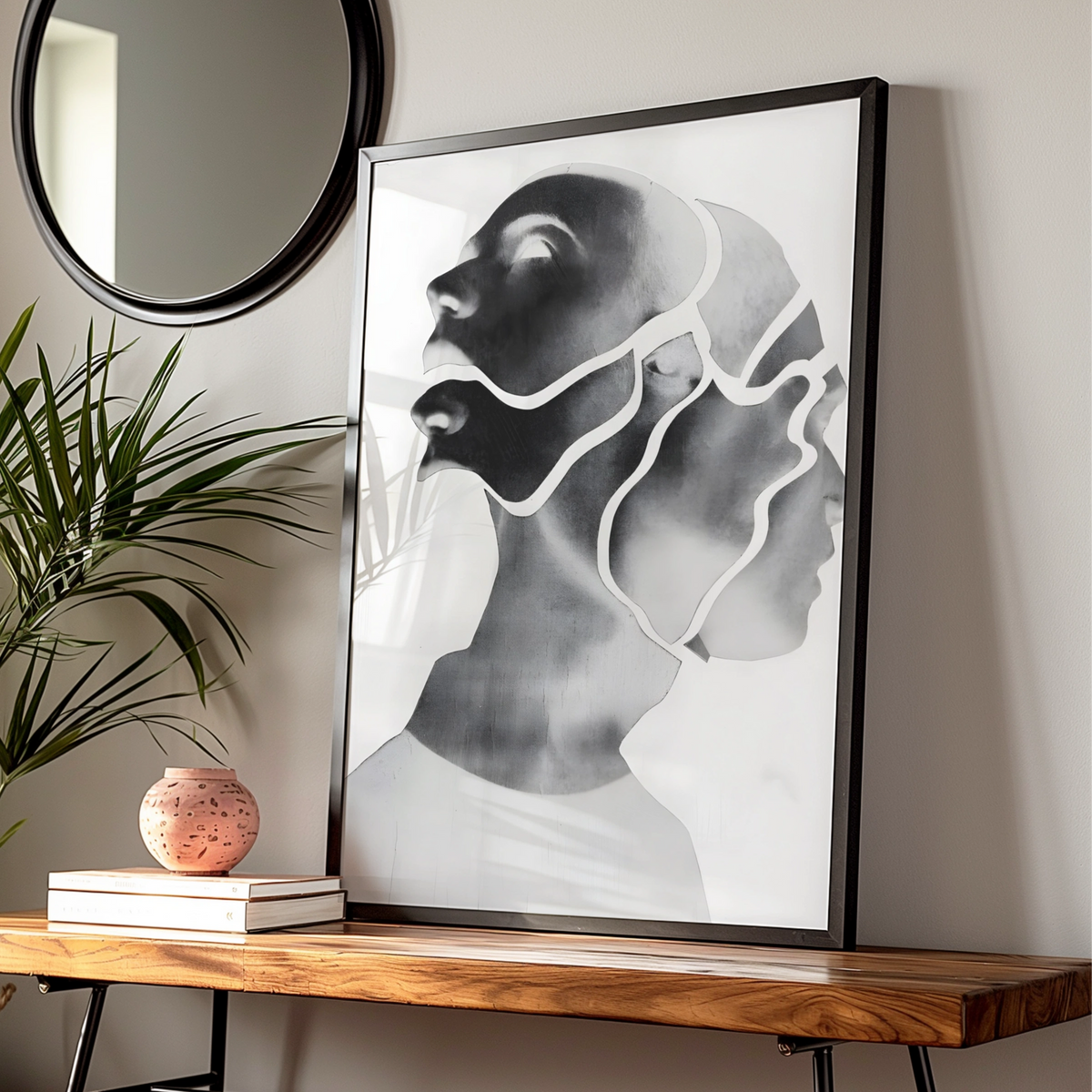 Abstract Face Portrait, Monochrome Wall Art, Modern Black and White Poster, Contemporary Figure