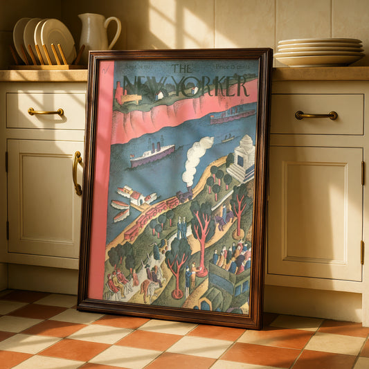 The New Yorker September 1927 Cover Art Poster, Vintage River Scene Wall Art