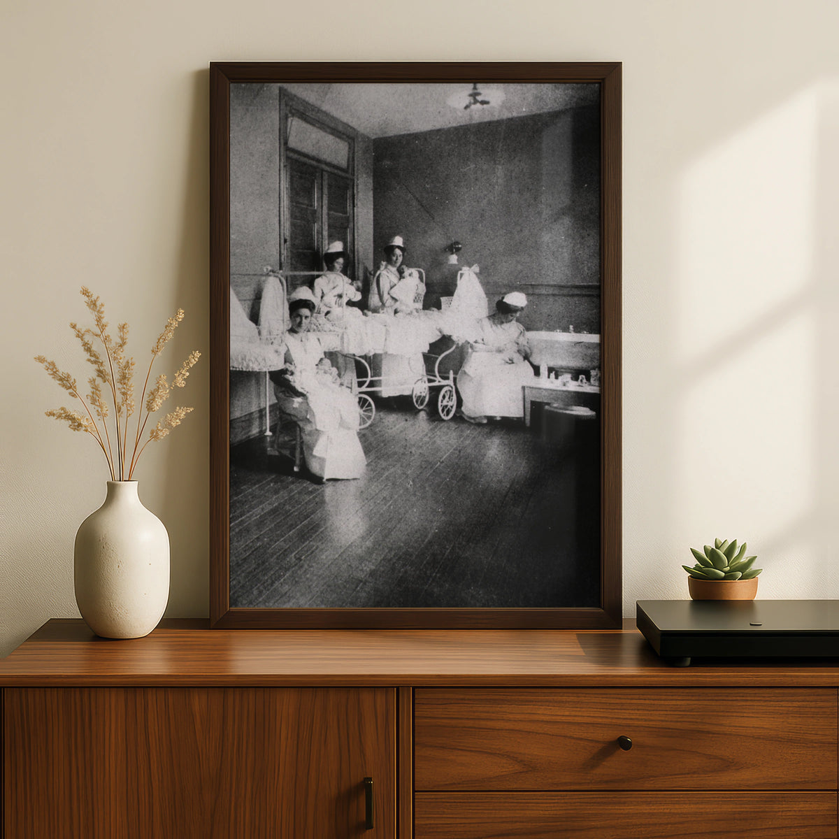 Vintage Nurses Nursery Ward Print, Victorian Hospital Black White Photography Poster