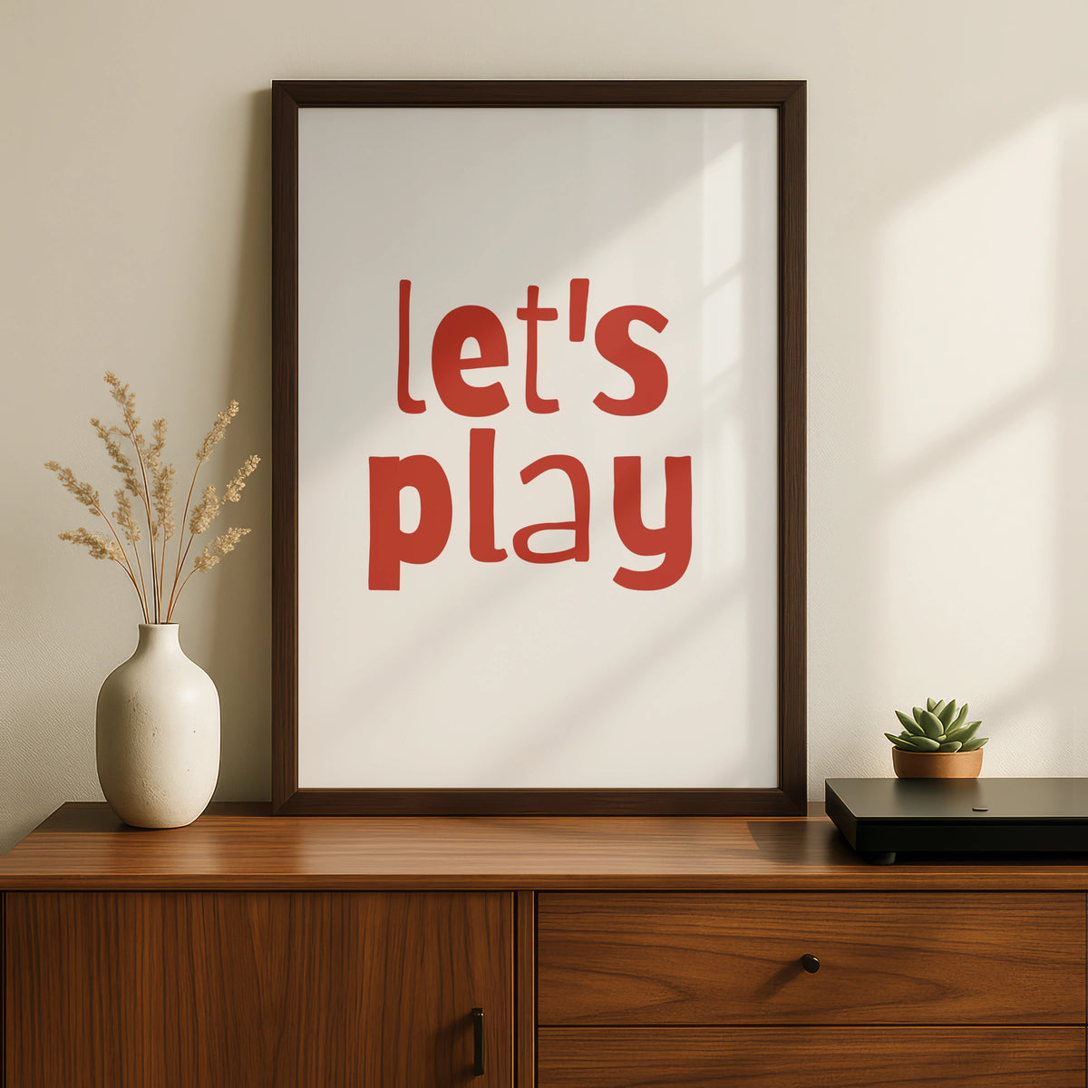 Let's Play Nursery Wall Art, Kids Room Poster, Red Playroom Print, Toddler Decor