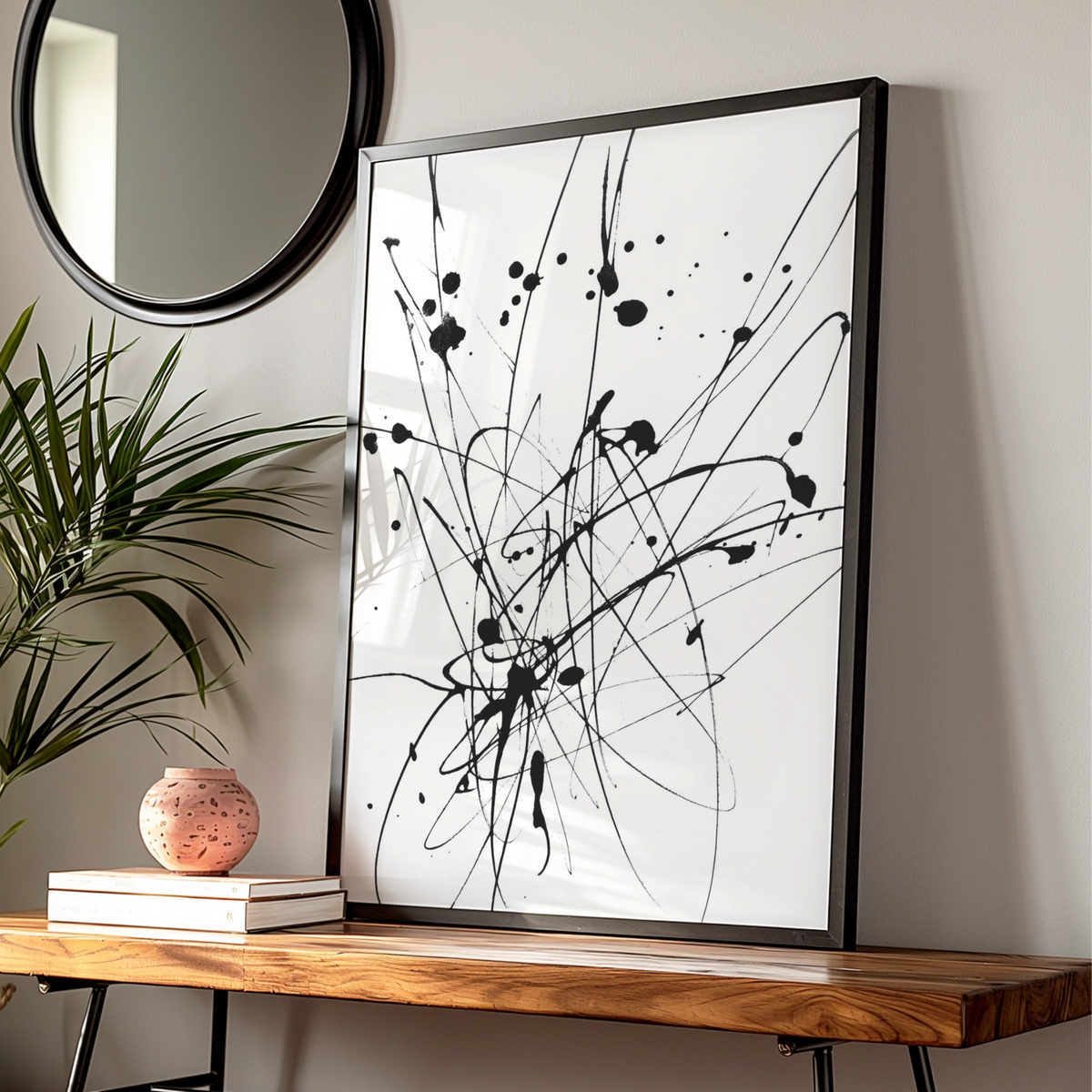 Ink Splatter Abstract Wall Art, Black and White Poster, Modern Monochrome Print