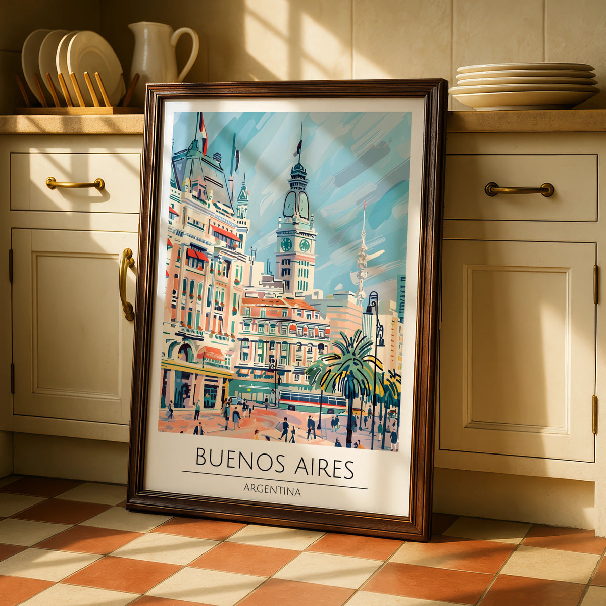 Buenos Aires Art Poster, Vintage Travel Illustration, Argentina Cityscape Print, Colourful Wall Art