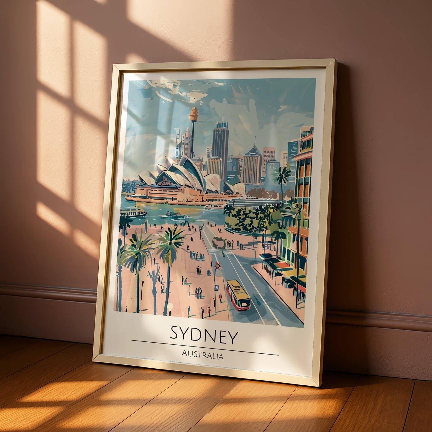 Sydney Cityscape Poster, Australian Art, Modern Travel Wall Art, Iconic Landmarks, Panoramic View