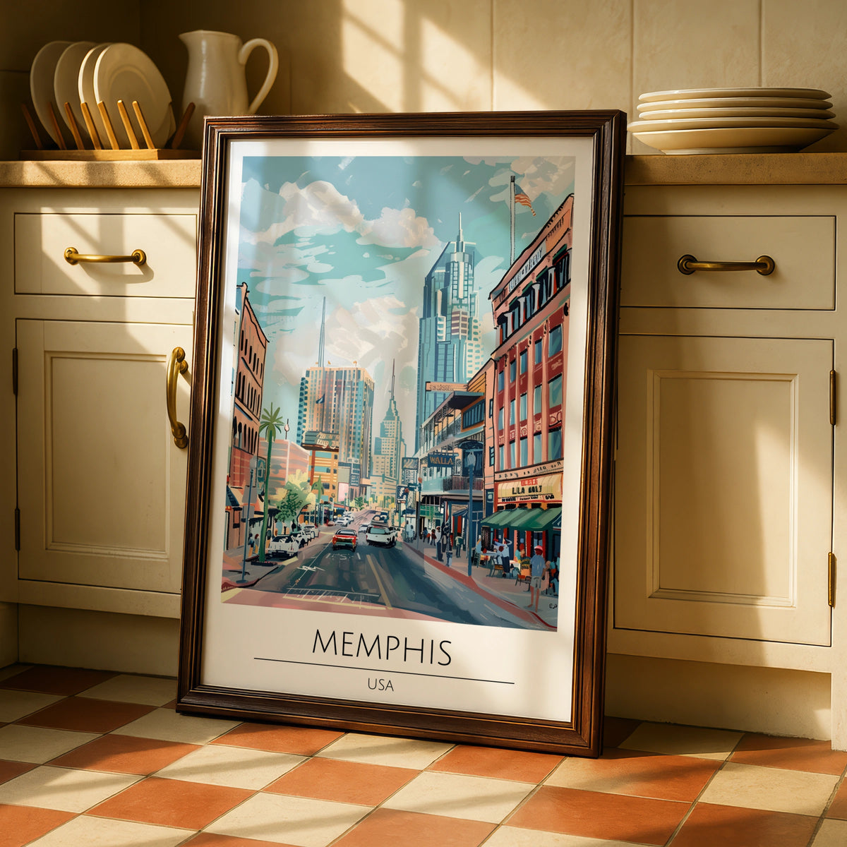 Vibrant Memphis Poster, Cityscape Art Print, USA Urban Scene, Colourful Wall Art, Home Decor