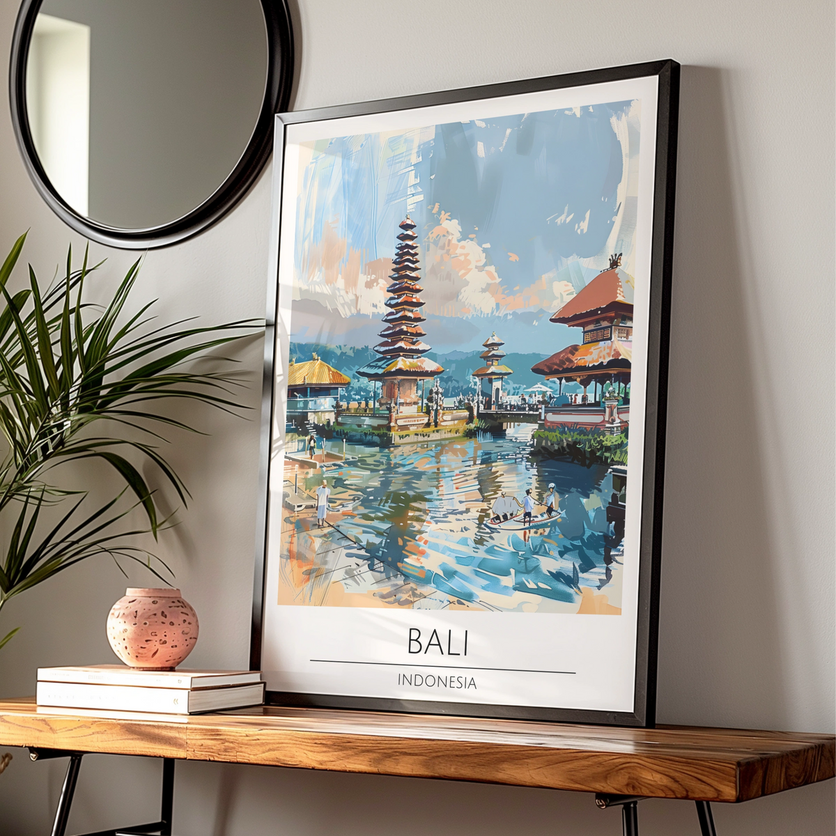 Bali Indonesia Art Print, Vibrant Temple Landscape, Colourful Wall Decor, Travel Poster, Asian