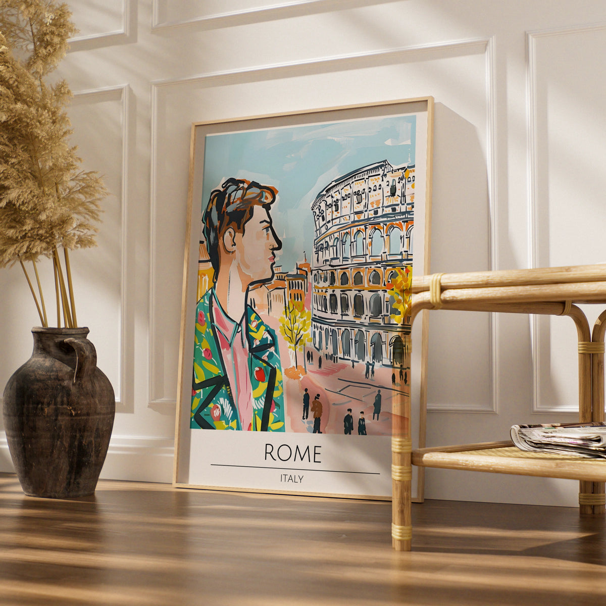 Vibrant Rome Poster, Street Scene Art, Colourful Italian Wall Decor, Colosseum Artwork, Cityscape