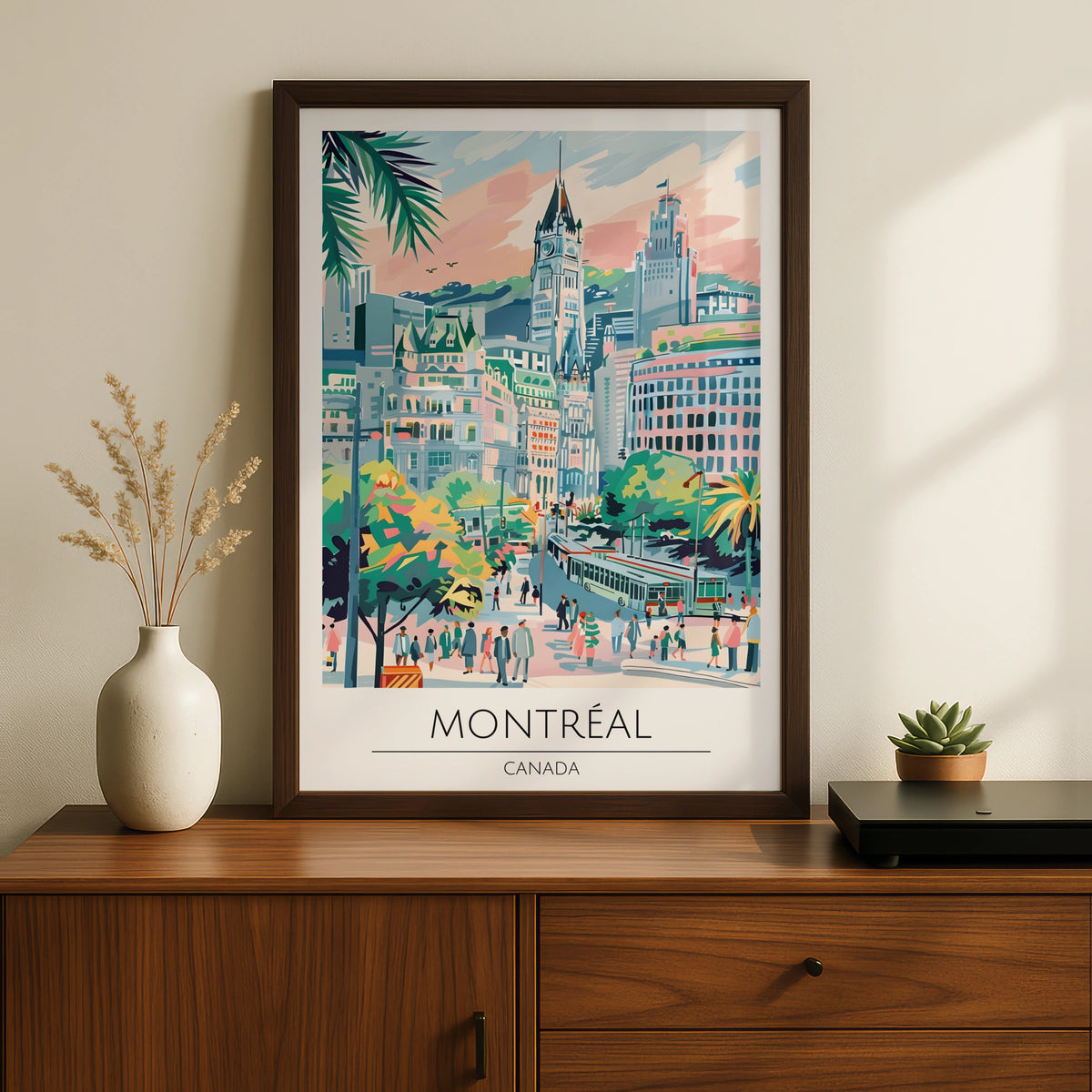 Montreal City Poster, Vibrant Urban Landscape Art, Canada Travel Wall Art, Colourful Architecture