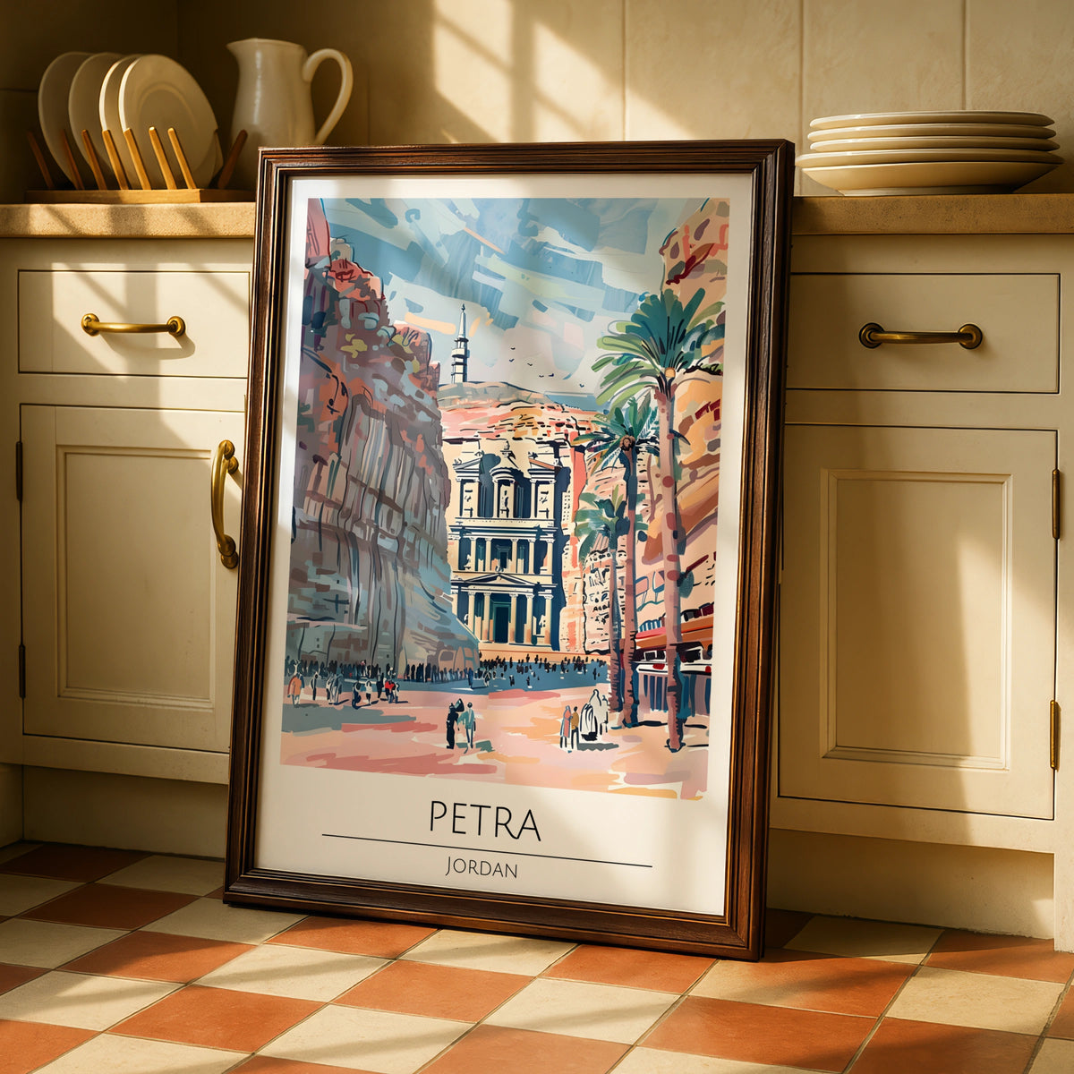 Petra Jordan Poster, Colourful Illustration of Ancient Ruins, Wall Art for Home, Travel Lovers Art