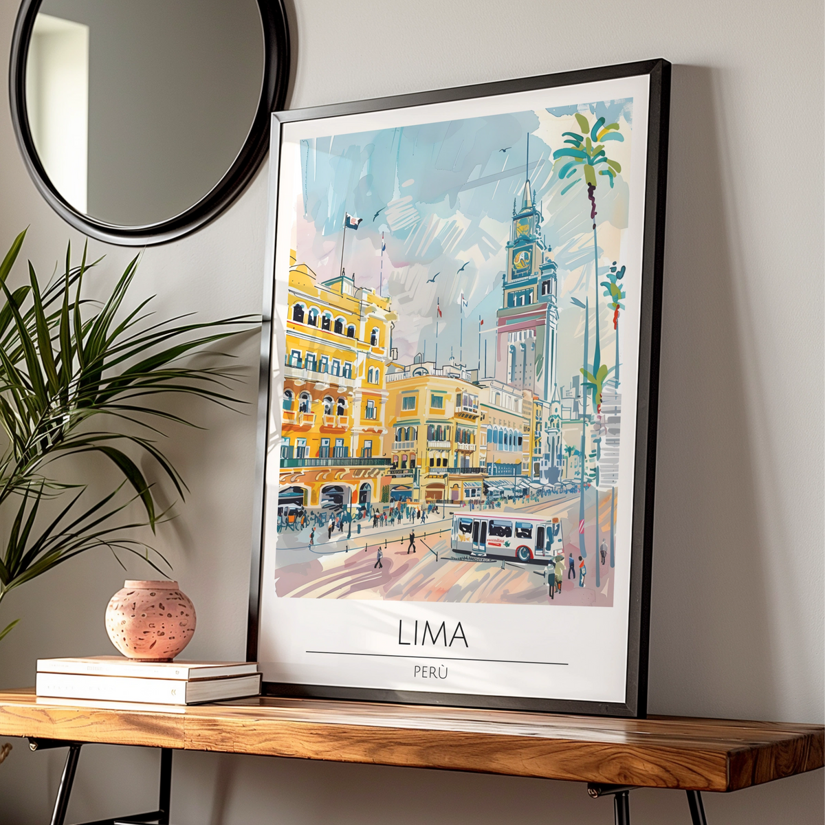 Lima Poster Art, Peru Cityscape, Colourful Urban Illustration, Travel Wall Art, Vintage Style