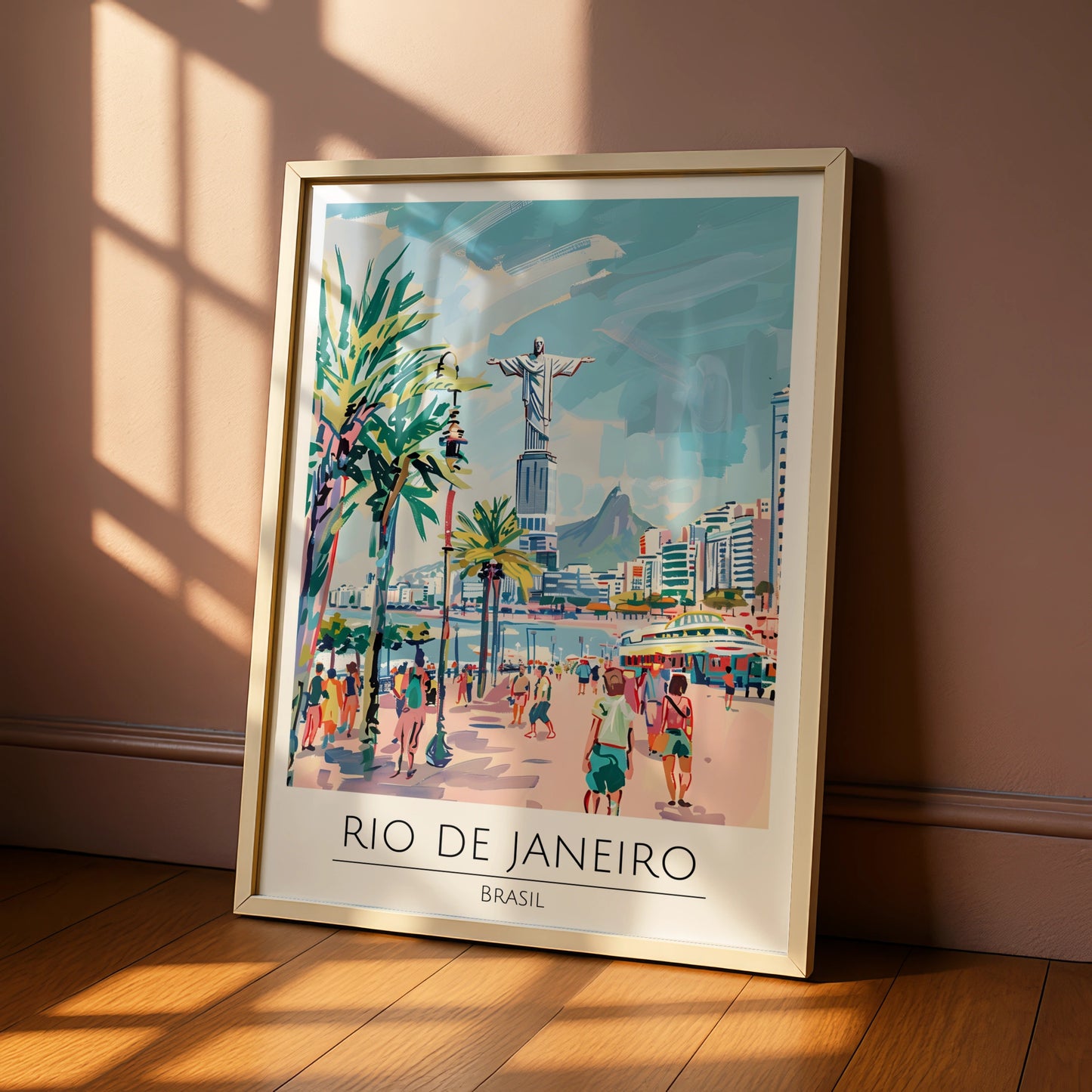 Rio de Janeiro Poster, Brasil Artwork, Colourful Beach Scene, Urban Wall Art, Christ the Redeemer